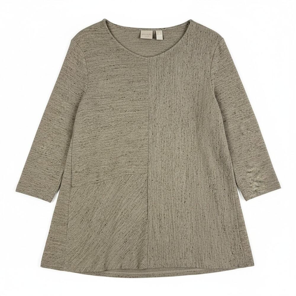 Chico's Oatmeal 3/4 Sleeve Blouse Shirt Tee Women's Size 2 Casual Summer Light